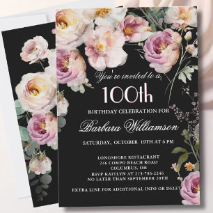 Invitation Fête élégante peinte florale pour 100e anniversair