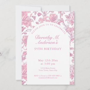 Invitation Fête élégante rose et blanche pour 95e anniversair