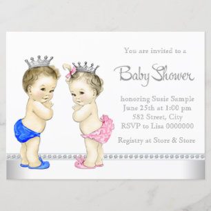 Invitation Fête élégante rose et bleue pour des jumeaux bébés