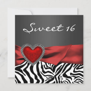Invitation Fête élégante rouge zèbre Sweet 16