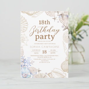 Invitation Fête élégante sur la plage ⎮Mer 18e Anniversaire