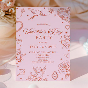 Invitation Fête élégante vintage Cupidon de la Saint-Valentin