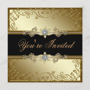 Invitation Fête en noir et or tenue de soirée