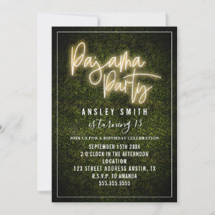 Invitation Fête en Pyjama Neon Boxwood Anniversaire 