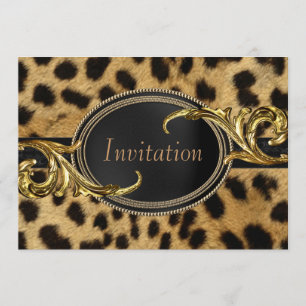 Invitation Fête en toutes occasions Black Gold Leopard