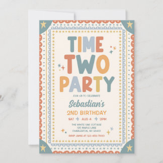 Invitation Fête Fantaisiste Deuxième Anniversaire Garçon Time