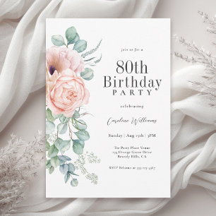 Invitation Fête féminine rose et beige 80e anniversaire