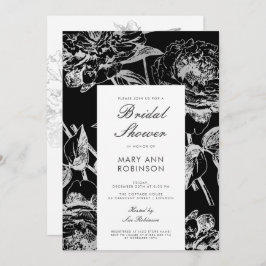 Invitation Fête Fête de l'mariée simple Floral Silver Black
