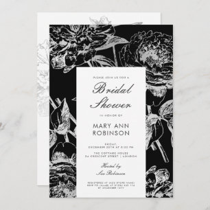 Invitation Fête Fête de l'mariée simple Floral Silver Black