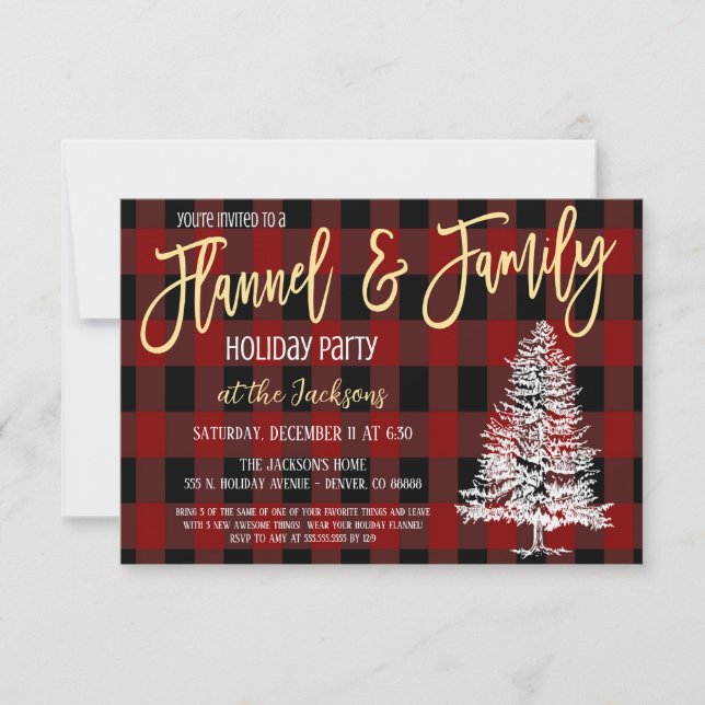 Invitation Fête Fête Fête Flanelle et Famille (Devant)