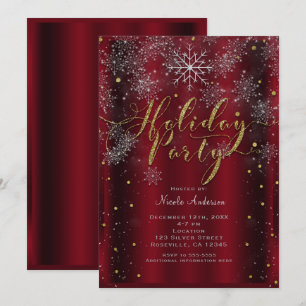 Invitation Fête Fête Fête Snowflake Élégant Rouge Or moderne