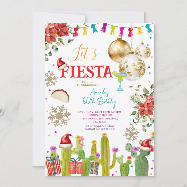 Invitation Fête Fête Noël Mexicaine 50ème anniversaire fête (Devant)