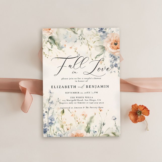 Invitation Fête fleur sauvage Romantique Automne Couple Douch (fall bridal shower couples invitation coed jack jill wildflowers garden romantic watercolor)