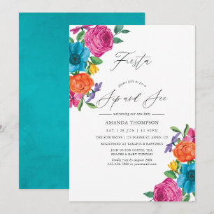 Invitation Fête florale aquarelle Sip and See