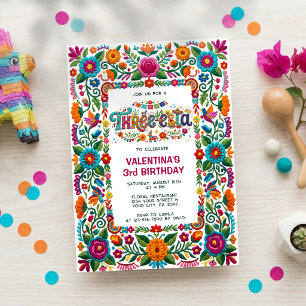 Invitation Fête Florale Colorée Fiesta Troisième Anniversaire