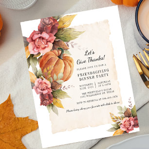 Invitation Fête Florale d'Automne Pumpkin Rustique Friendsgiv
