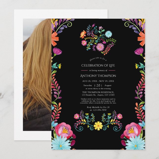 Invitation Fête Florale Mexicaine de la vie (Devant / Derrière)
