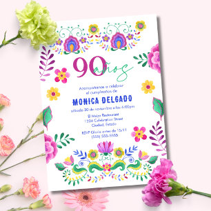 Invitation Fête Florale mexicaine espagnole 90e fête d'annive