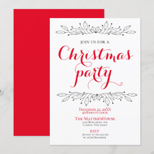 Invitation Fête Florale Noël Rouge Grey Party Minimal