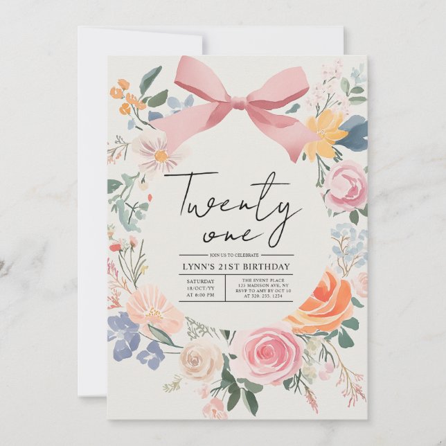 Invitation Fête florale simple et élégante 21e anniversaire (Devant)