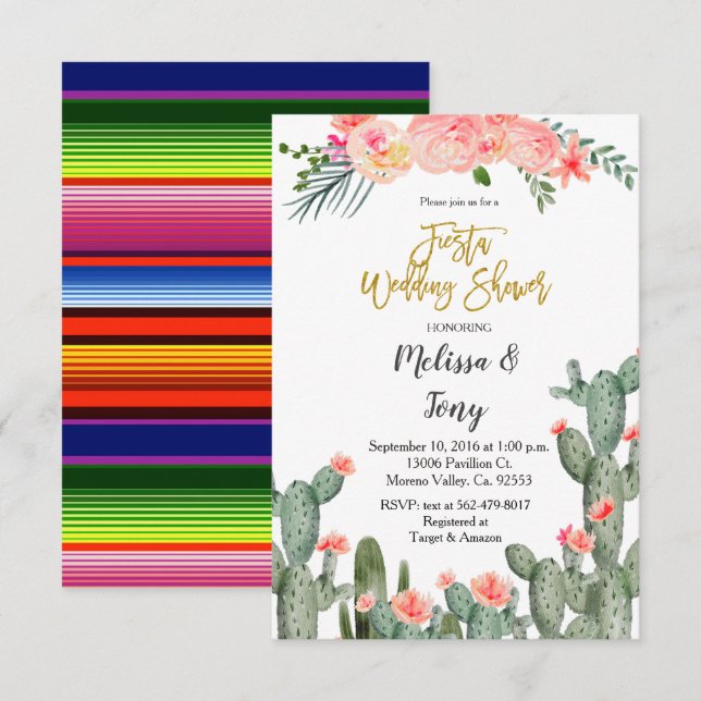 Invitation Fête florale succulente de mariage Fiesta (Devant / Derrière)