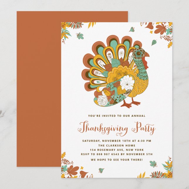 Invitation Fête Florale Turquie Thanksgiving Party (Devant / Derrière)