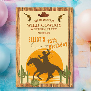 Invitation Fête folle de cowboy occidental