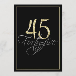 Invitation Fête Formal Argent Noir et Or 45e anniversaire