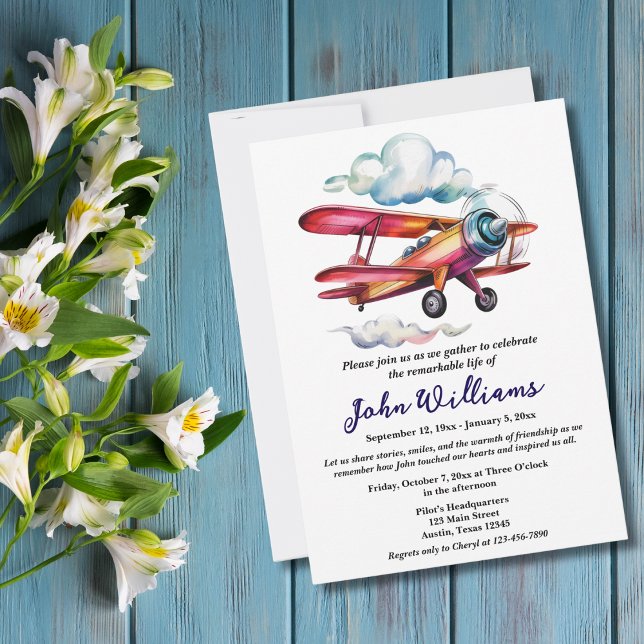 Invitation Fête funéraire de la vie Mémorial avion (Créateur téléchargé)
