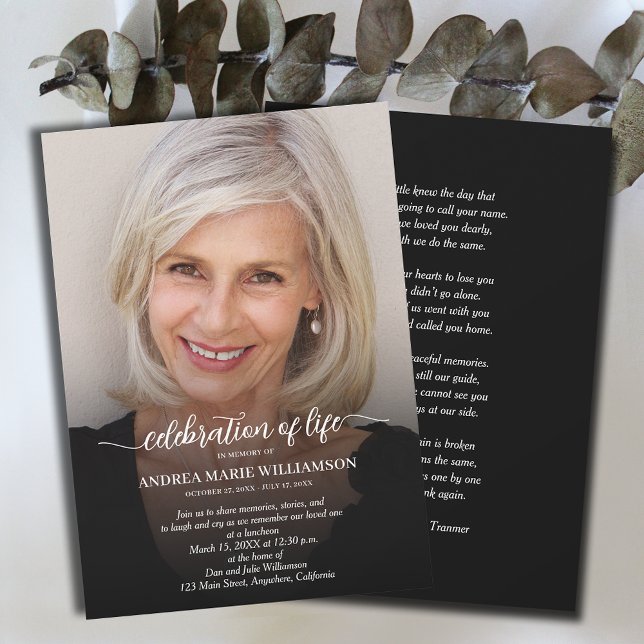 Invitation Fête funéraire de la vie Photo (Funeral Celebration of Life Photo Invitations with poem, prayer, obituary, or your choice on back)