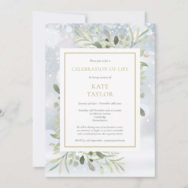 Invitation Fête funéraire de verdure d'hiver Célébration de l (Devant)