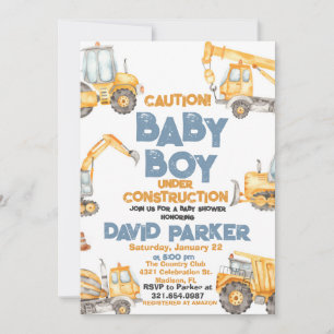 Invitation Fête Garçon Bébé Camion à benne Construction