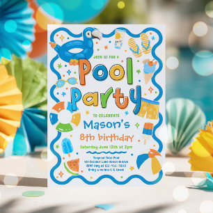 Invitation Fête Garçon Piscine Été Tropical Nage Anniversaire