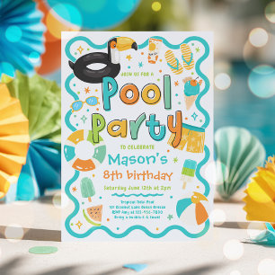 Invitation Fête Garçon Piscine Été Tropical Nage Anniversaire