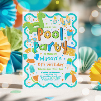 Invitation Fête Garçon Piscine Été Tropical Natation Annivers
