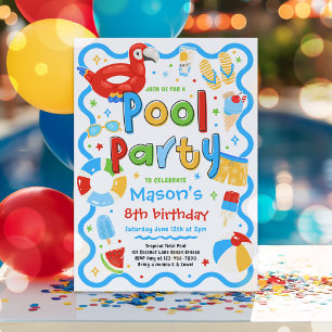 Invitation Fête Garçon Piscine Été Tropical Natation Annivers