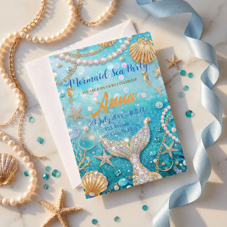 Invitation Fête Glam Gold & Sarcelle Sirène de Mer 