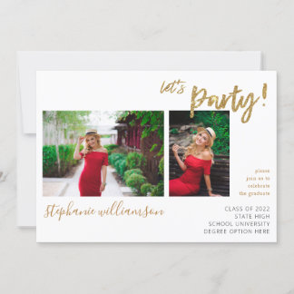 Invitation Fête - Gold 2 Photo Graduation Party
