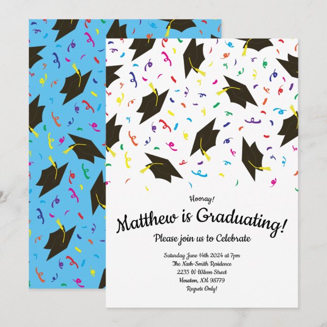 Invitation Fête Graduation Party Colorful (Devant / Derrière)