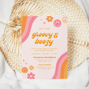 Invitation Fête Groovy & Boozy Rose & Orange Enterrement de V
