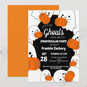 Invitation Fête Halloween des goules, fantômes mignons et cit