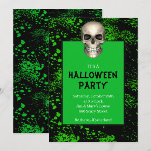 Invitation Fête Halloween éclaboussure verte crâne gothique