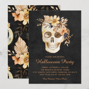 Invitation Fête Halloween Floral Rustique Crâne