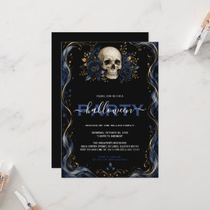 Invitation Fête Halloween gothique bleu or