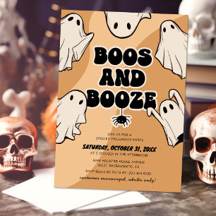 Invitation Fête Halloween Rétro Fantômes et Boissons