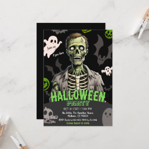 Invitation Fête Halloween Zombie Fantôme Chauve-souris os Épo
