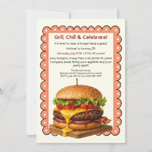 Invitation Fête Hamburger Célébration Amusante de Burger