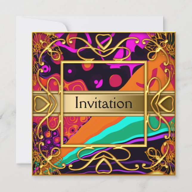 Invitation Fête Harlequin Or Toute Fête (Devant)