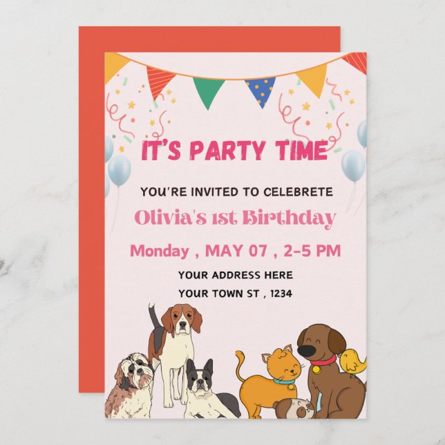 Invitation Fête Heure Chien chiot Fête d'anniversaire (Devant / Derrière)
