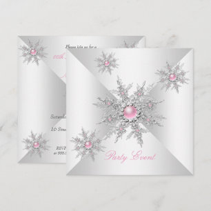 Invitation Fête hivernale aux flocons de neige roses